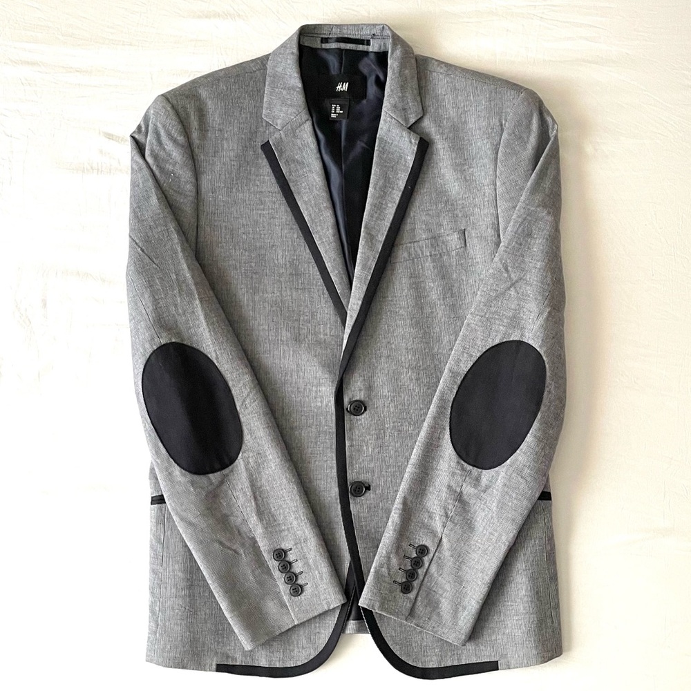 H&M Gray Blazer with Black Elbow Patches